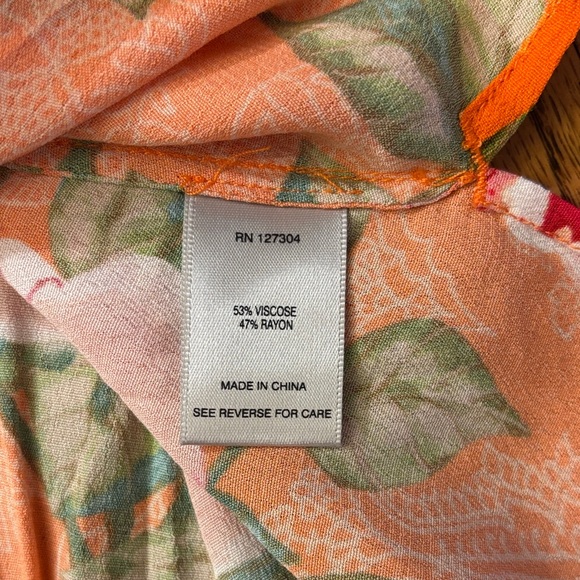 John Mark Orange Floral Blouse with Pink and Blue Accents - Picture 4 of 8